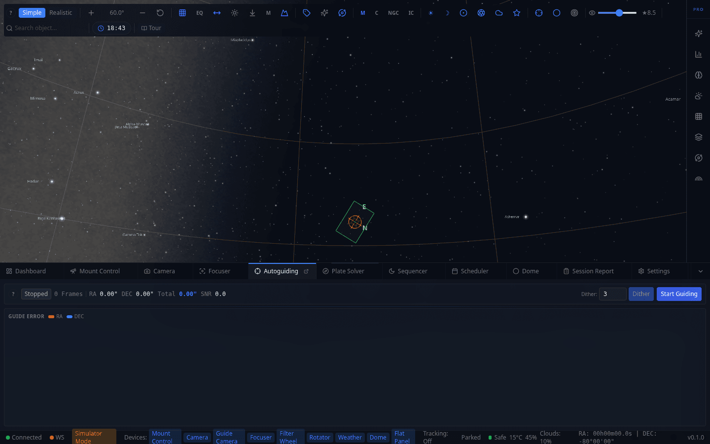 Screenshot: Autoguiding Panel