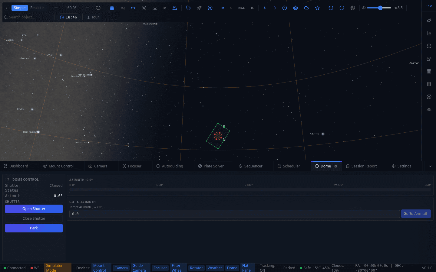 Screenshot: Dome Control