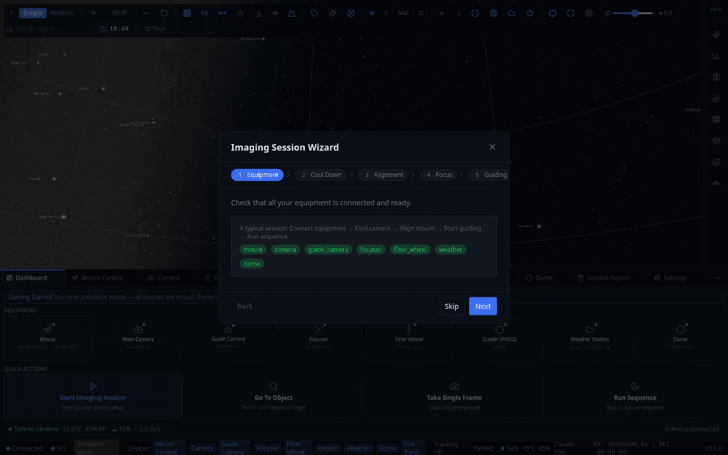 Screenshot: Imaging Session Wizard
