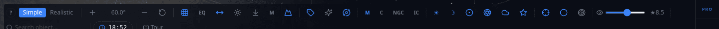 Screenshot: Sky Map Toolbar
